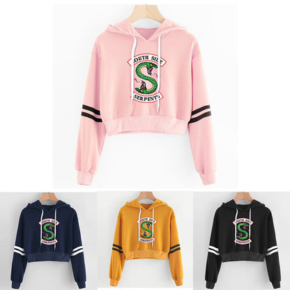 Women Sexy Crop Top Hoodies RIVERDALE Southside Serpent Print harajuku Casual Hoodies Sweatshirts