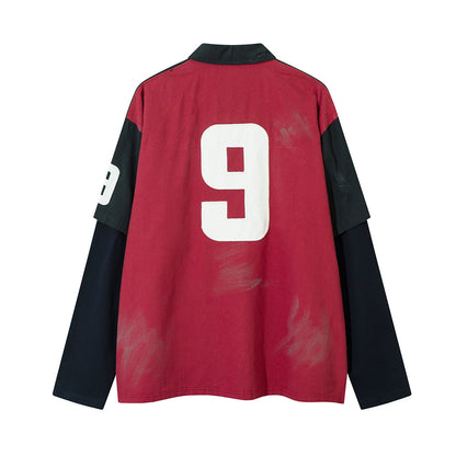 Fake two embroidered sweatshirts polo collar hoodies