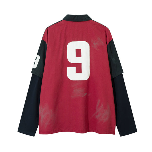 Fake two embroidered sweatshirts polo collar hoodies